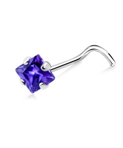 Diamond Prong Set Silver Curved Nose Stud NSKB-651